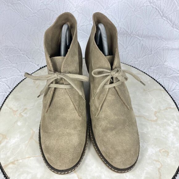 J. Crew Lace Up Ankle Wedge Booties Size 9 Tan Suede Comfort Desert Preppy Boots - Picture 4 of 14